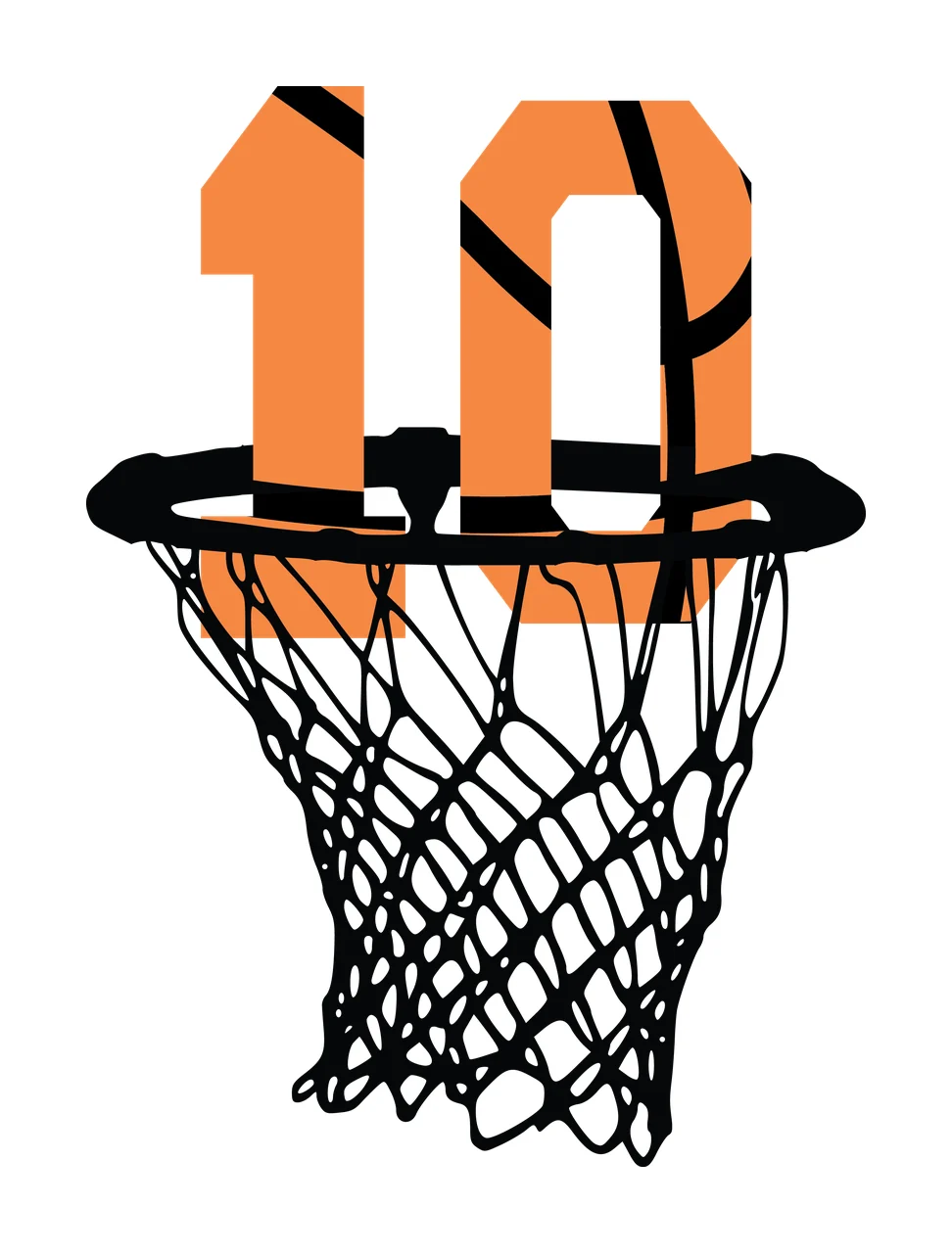 Basketball Number 10 Black Silhouette Of Ten Inside hoop net