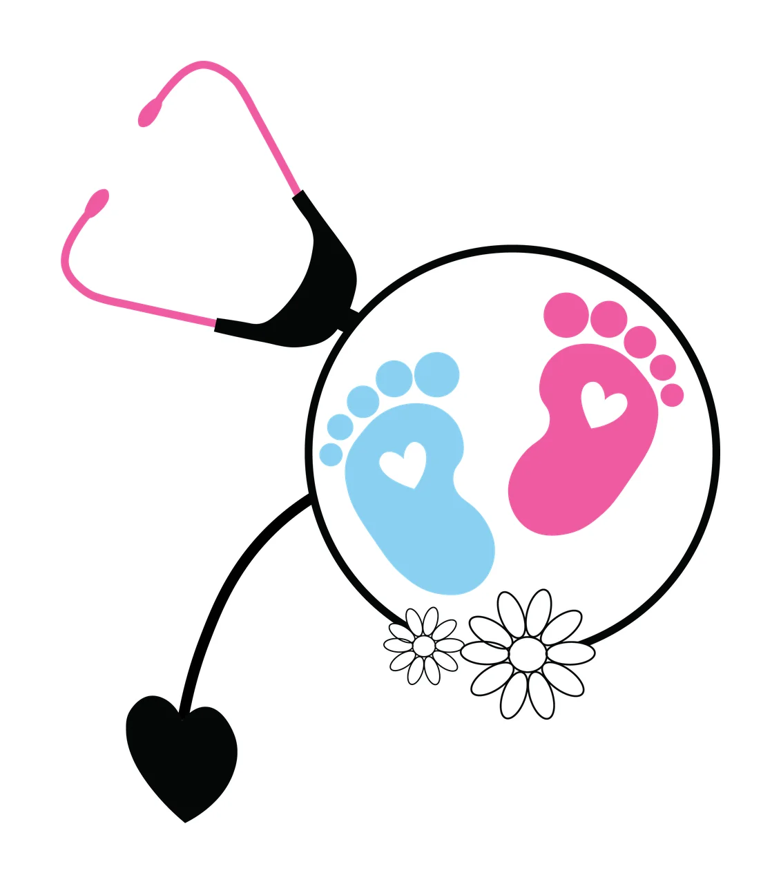 Baby Feet Footprint Silhouette With Stethoscope forming footprints