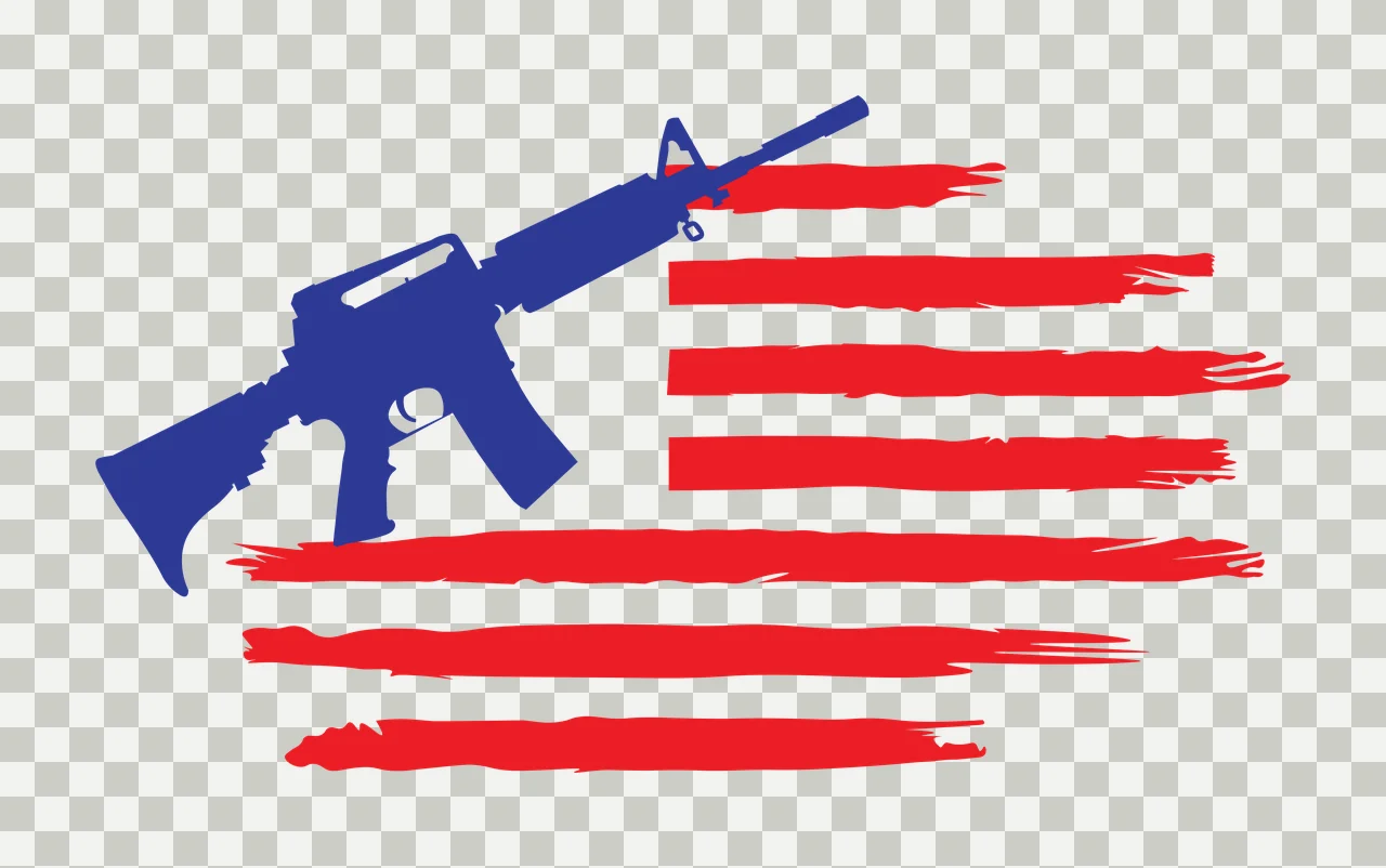 Flag Rifle Silhouette Design Element positioned over stripes transparency and detail preview thumbnail