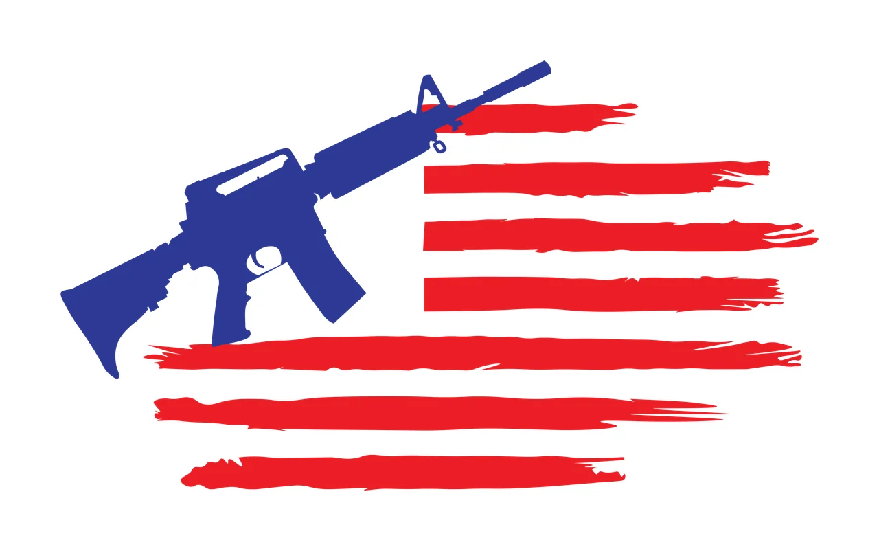 Flag Rifle Silhouette Design Element positioned over stripes