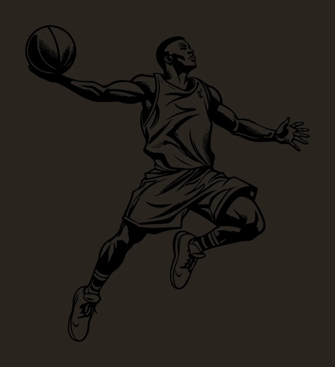 Player Jumping To Dunk Basketball black white athlete ball contrast preview thumbnail
