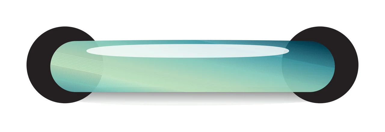 Glossy horizontal UI bar element Illustration with horizontal glass tube, black circular end rings, white glossy highlight and drop shadow in teal, cyan and light green