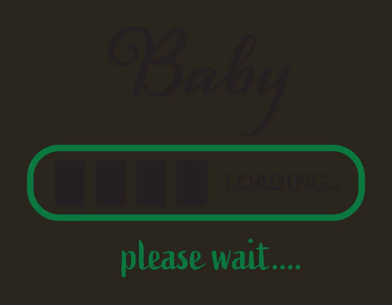 Baby LOADING... please wait.... pregnancy announcement Design with cursive typography, rounded loading bar, progress blocks and decorative text in green, black and white contrast preview thumbnail