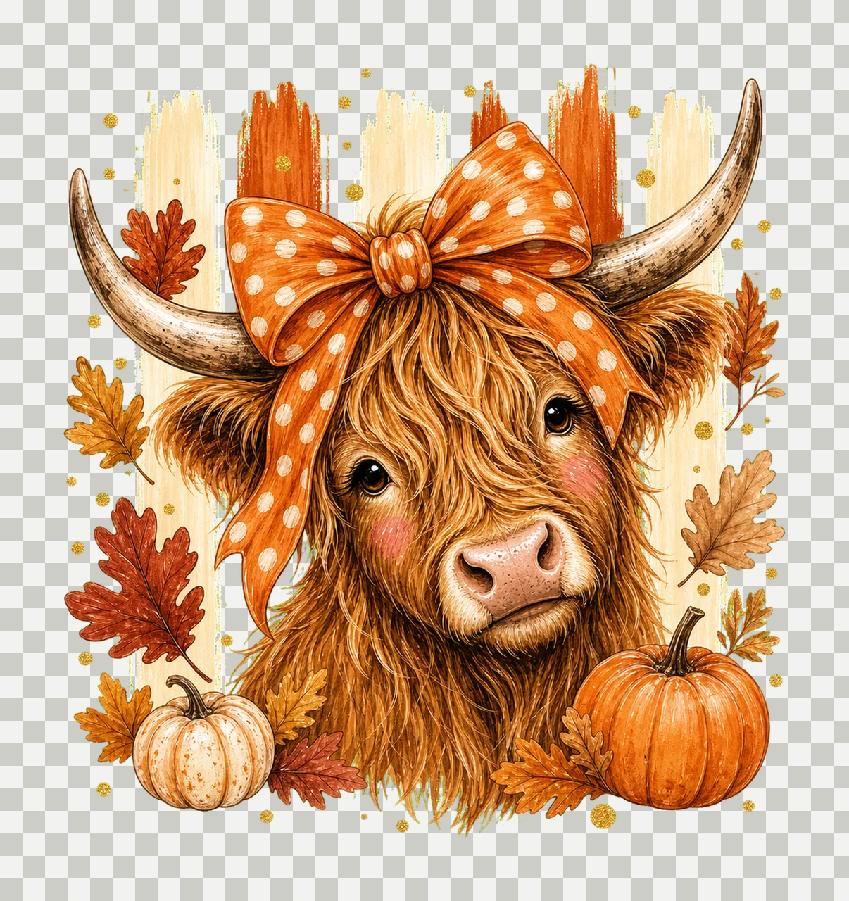 Highland Cow Fall Pink Bow Autumn Sublimation Variation E transparency and detail preview thumbnail