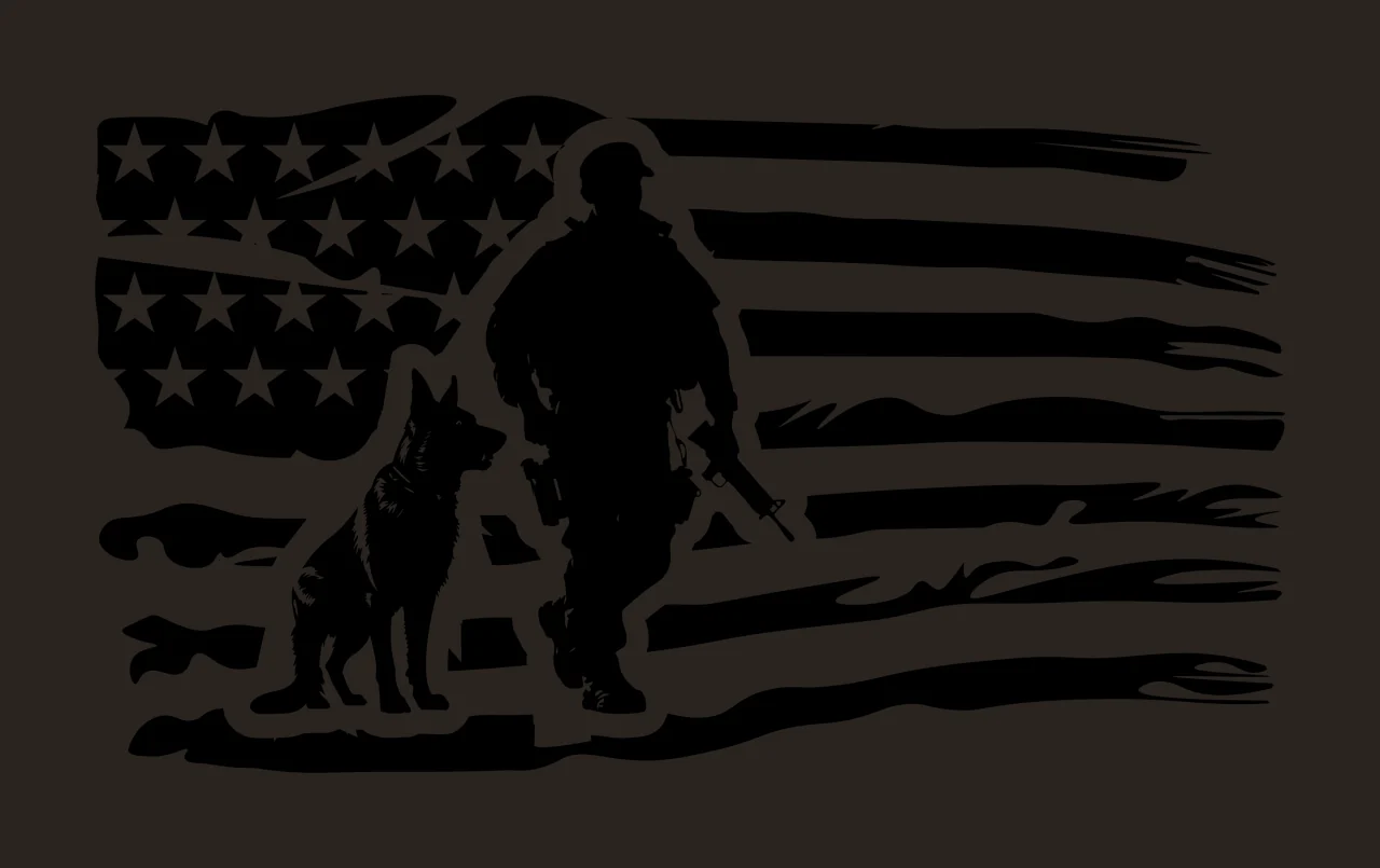 Dog K9 Military Soldier And Flag standing stars stripes rifle contrast preview thumbnail