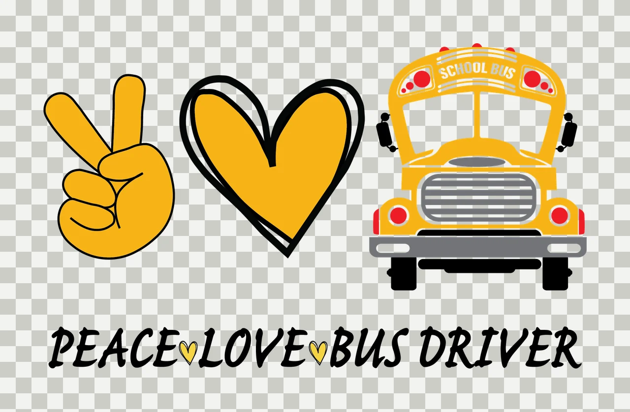 School Bus Peace Black Emblem driving sign heart graphic white transparency and detail preview thumbnail