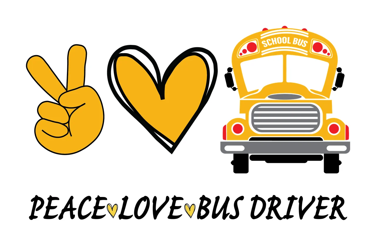 School Bus Peace Black Emblem driving sign heart graphic white