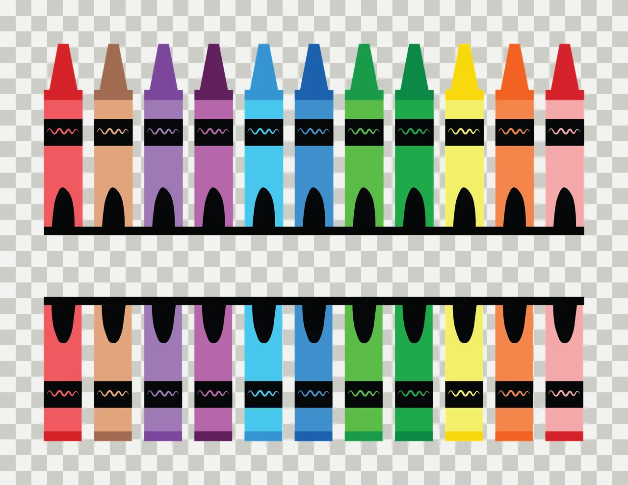Crayons With Ten And Rainbow Colors split bar zigzag line transparency and detail preview thumbnail