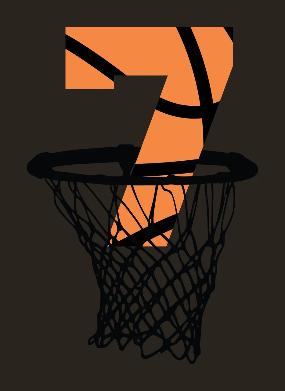 Basketball Number 7 Large Seven Silhouette Positioned Behind hoop contrast preview thumbnail