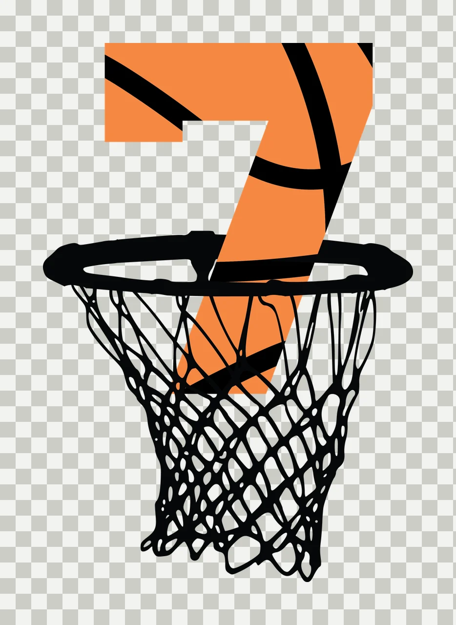 Basketball Number 7 Large Seven Silhouette Positioned Behind hoop transparency and detail preview thumbnail