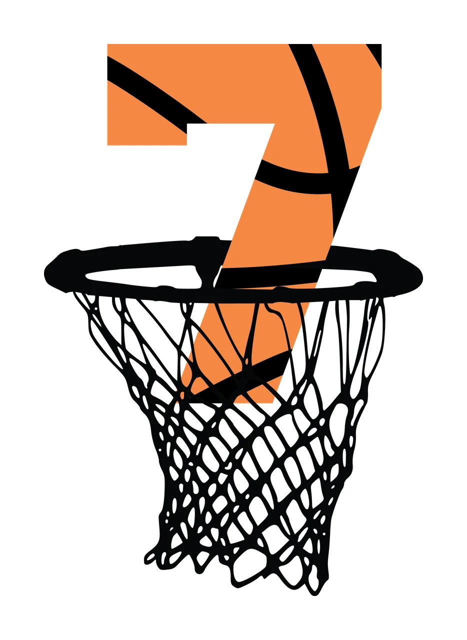 Basketball Number 7 Large Seven Silhouette Positioned Behind hoop