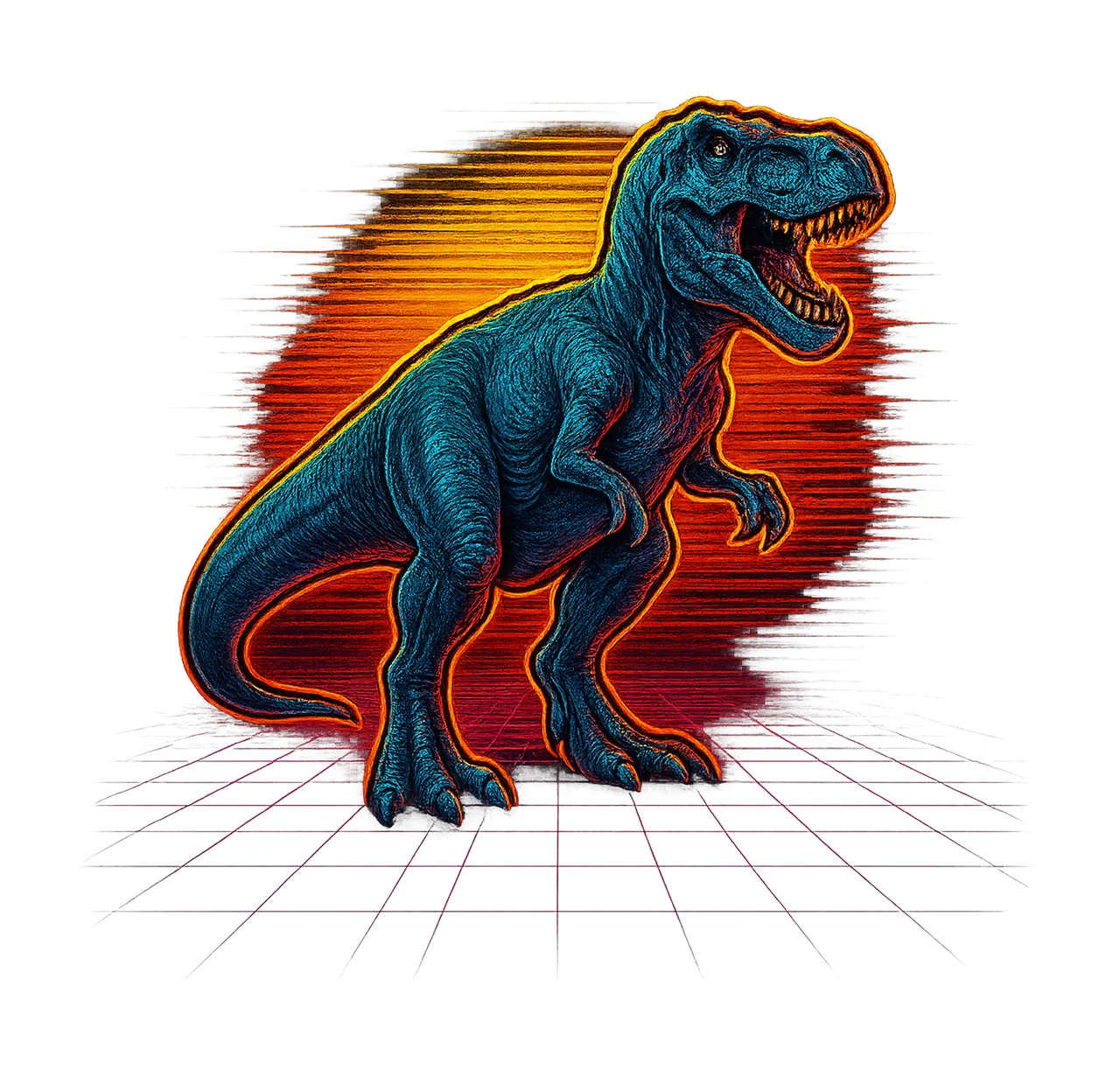 3D Neon Rex Colorful Dinosaur Design Dinosaur Artwork Rex