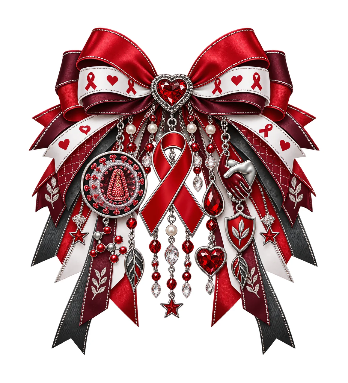 HIV and AIDS Awareness PNG, Red Ribbon and Blood Drop Coquette Bow, No Text Sublimation Clipart, Transparent Digital Download