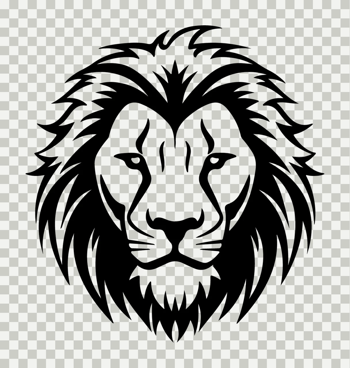 Lion Head Face Black Silhouette Front mane predator animal transparency and detail preview thumbnail