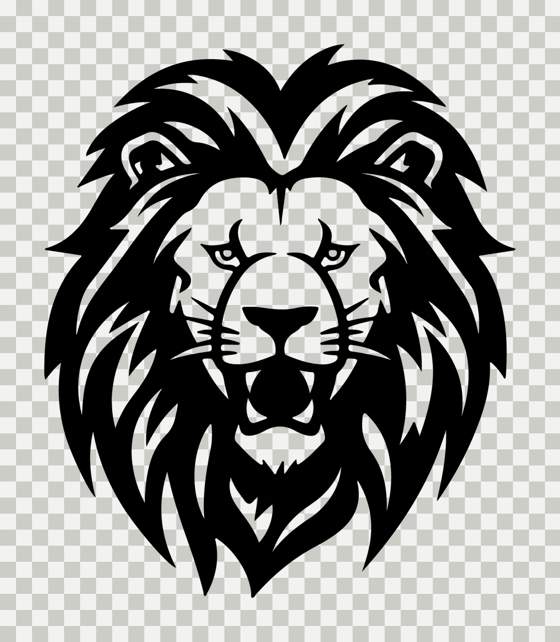 Lion Head Roaring Black White Graphic mane teeth whiskers animal transparency and detail preview thumbnail