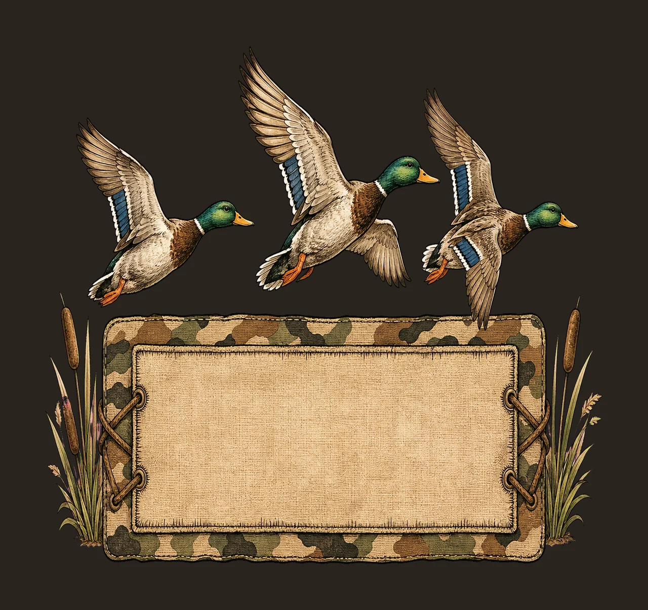 Mallard Duck wearing camo hat with name patch Variation D contrast preview thumbnail
