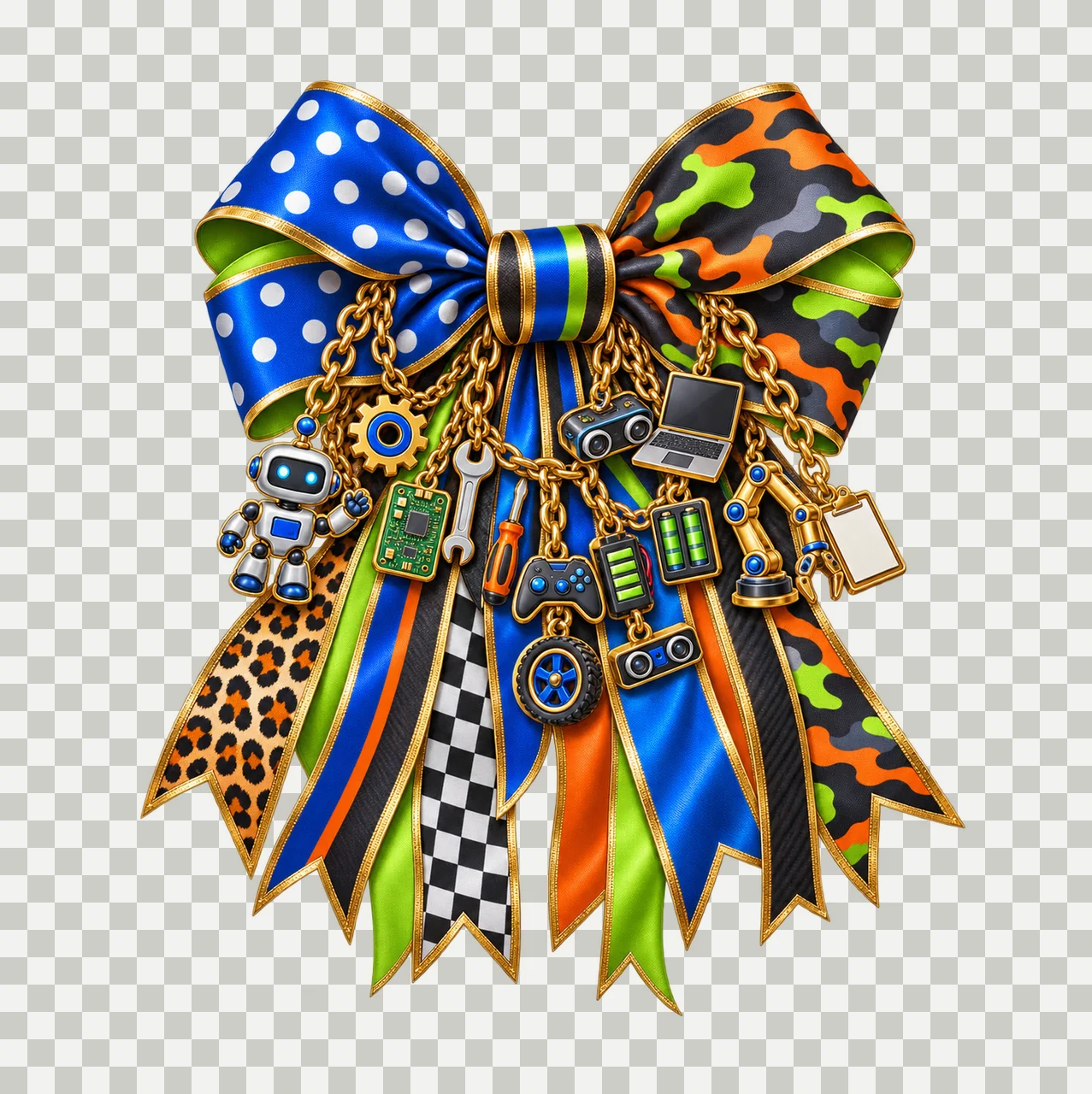 Robotics Coach Bow Charm PNG, Gold Chain Charms, Transparent Sublimation Design, Digital Download transparency and detail preview thumbnail