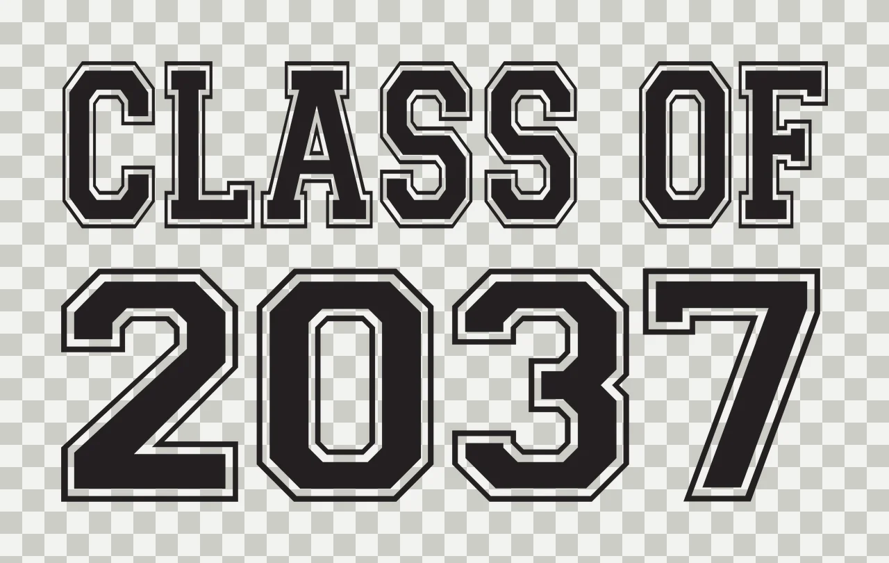 CLASS OF 2037 Typography Design with black text, white background, bold outlined letters and numbers 2037 transparency and detail preview thumbnail