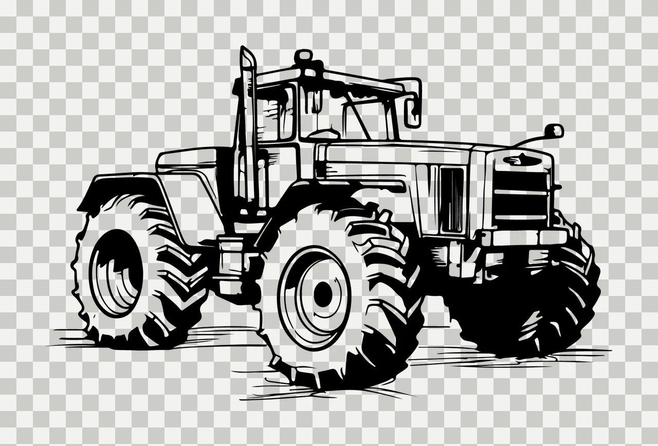 Industrial Tractor Silhouette Drawing stationary line black transparency and detail preview thumbnail