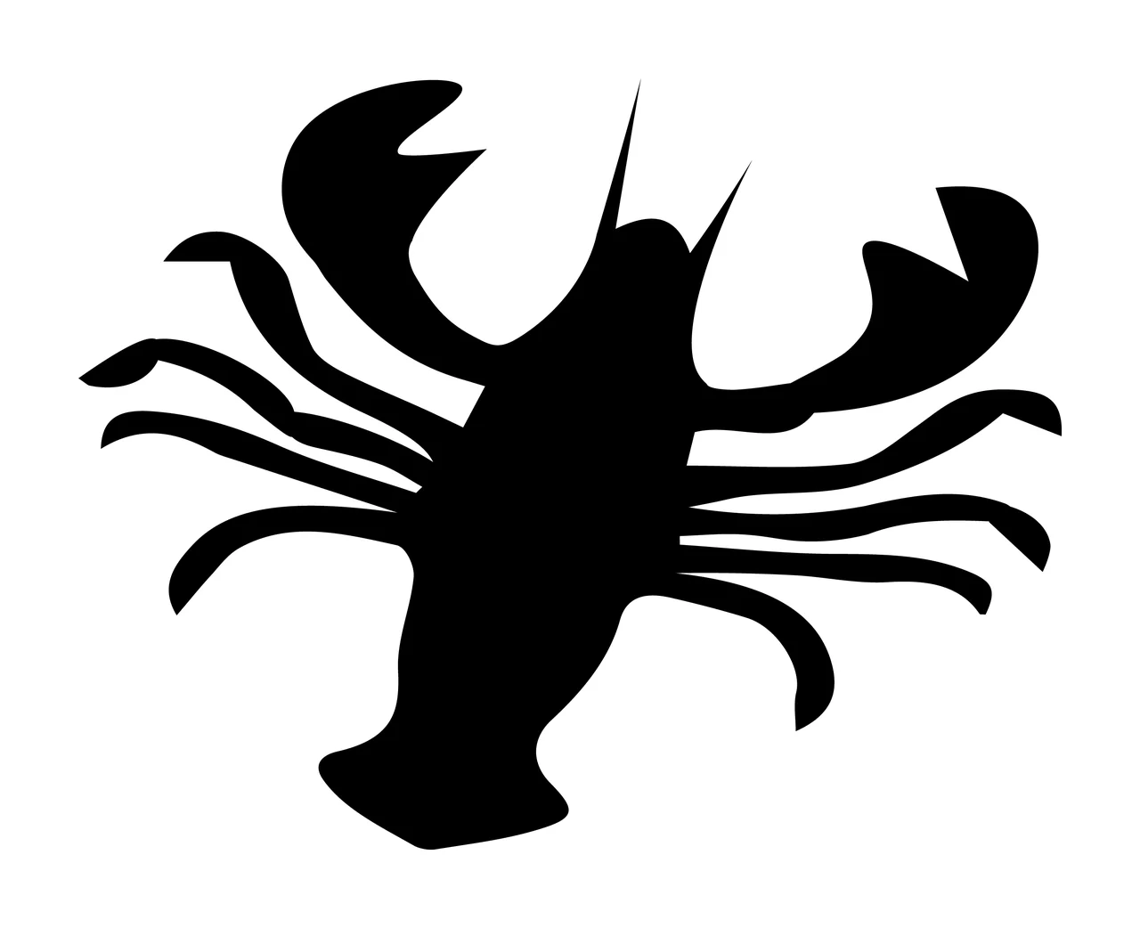 Sea Animal Solid Black Silhouette Of A Lobster claws legs antennae