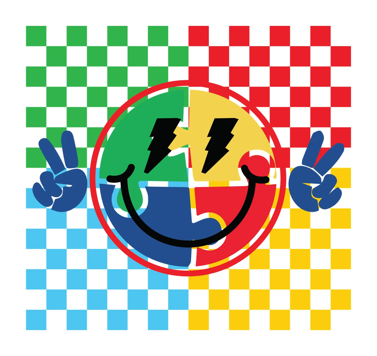 Checkered Background Circle With Hands Gesturing pattern silhouette