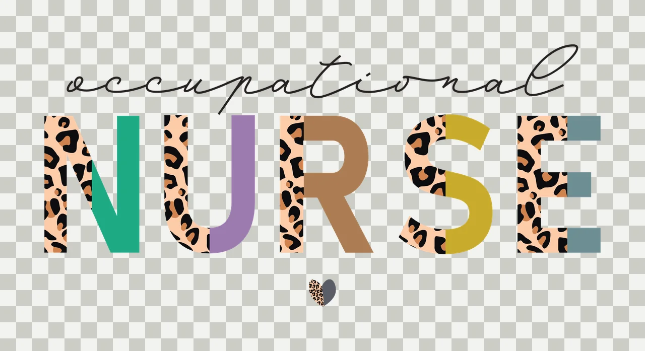 Occupational NURSE Typography Design with cursive script text, block letters, leopard print pattern and split color fill in black, tan and green transparency and detail preview thumbnail