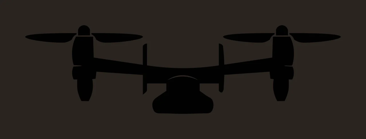 Silhouette Design of tiltrotor aircraft with rotors, wings, nacelles and fuselage in black and white contrast preview thumbnail