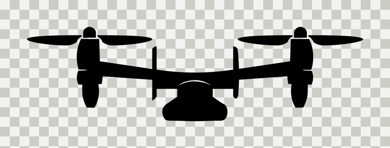 Silhouette Design of tiltrotor aircraft with rotors, wings, nacelles and fuselage in black and white transparency and detail preview thumbnail