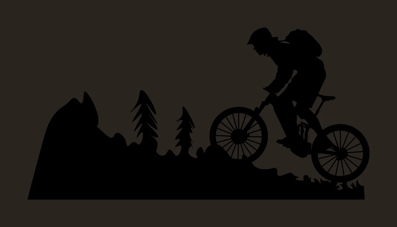 Mountain Bike Cyclist On With Pine Trees biking silhouette contrast preview thumbnail