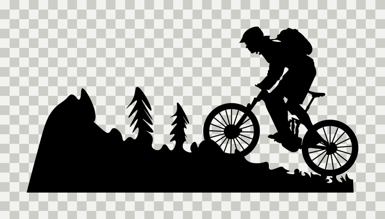 Mountain Bike Cyclist On With Pine Trees biking silhouette transparency and detail preview thumbnail