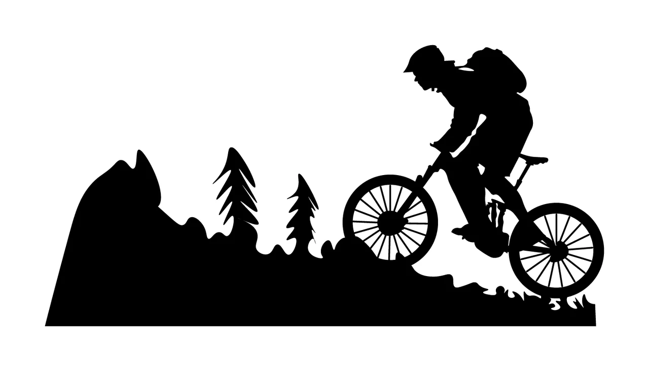 Mountain Bike Cyclist On With Pine Trees biking silhouette