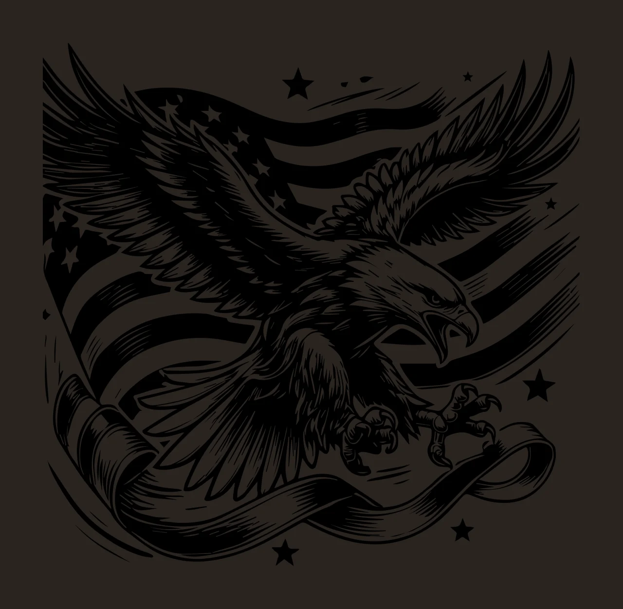 Eagle Flag American Banner Illustration flying star engraving contrast preview thumbnail