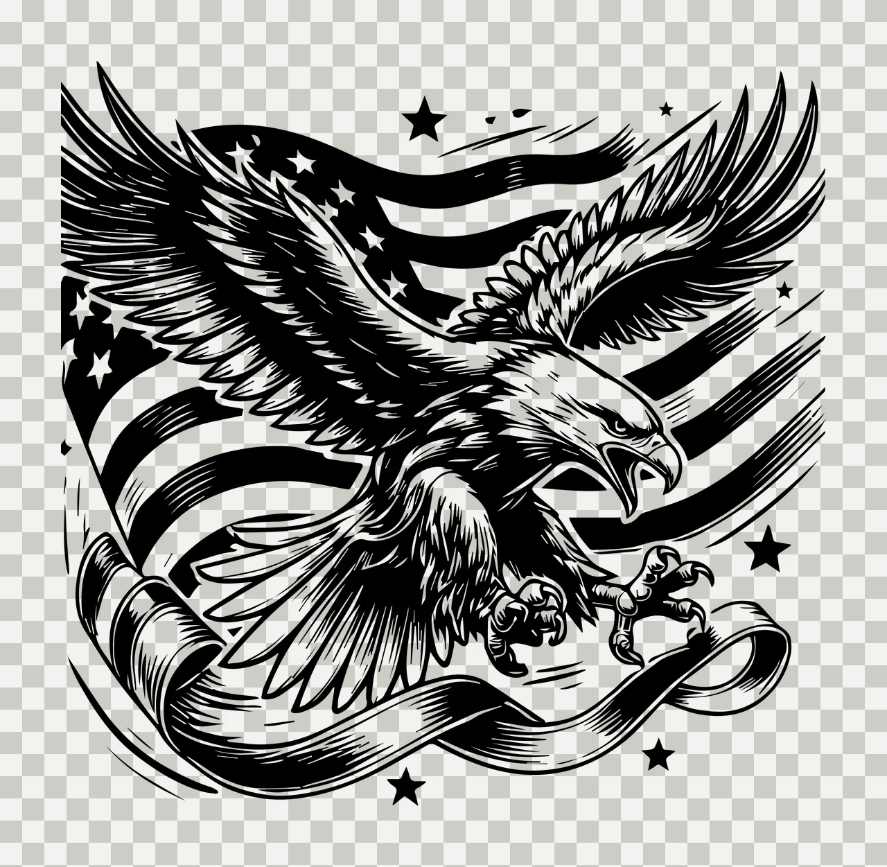 Eagle Flag American Banner Illustration flying star engraving transparency and detail preview thumbnail