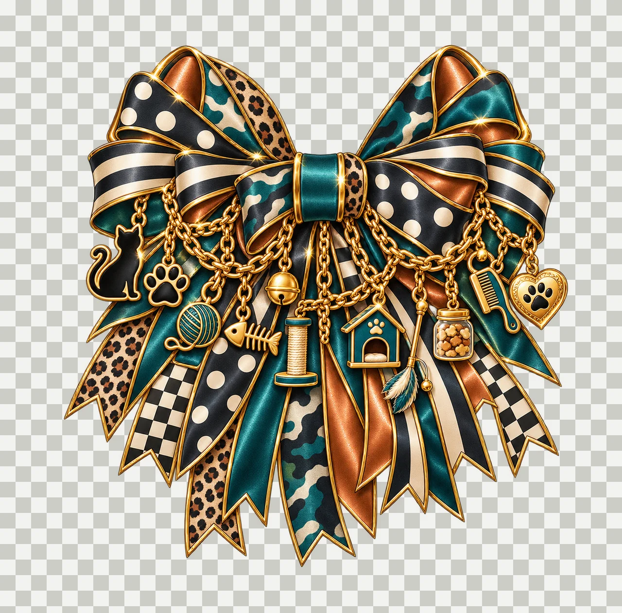 Cat Dad Bow Charm PNG, Gold Chain Charms, Transparent Sublimation Design, Digital Download transparency and detail preview thumbnail