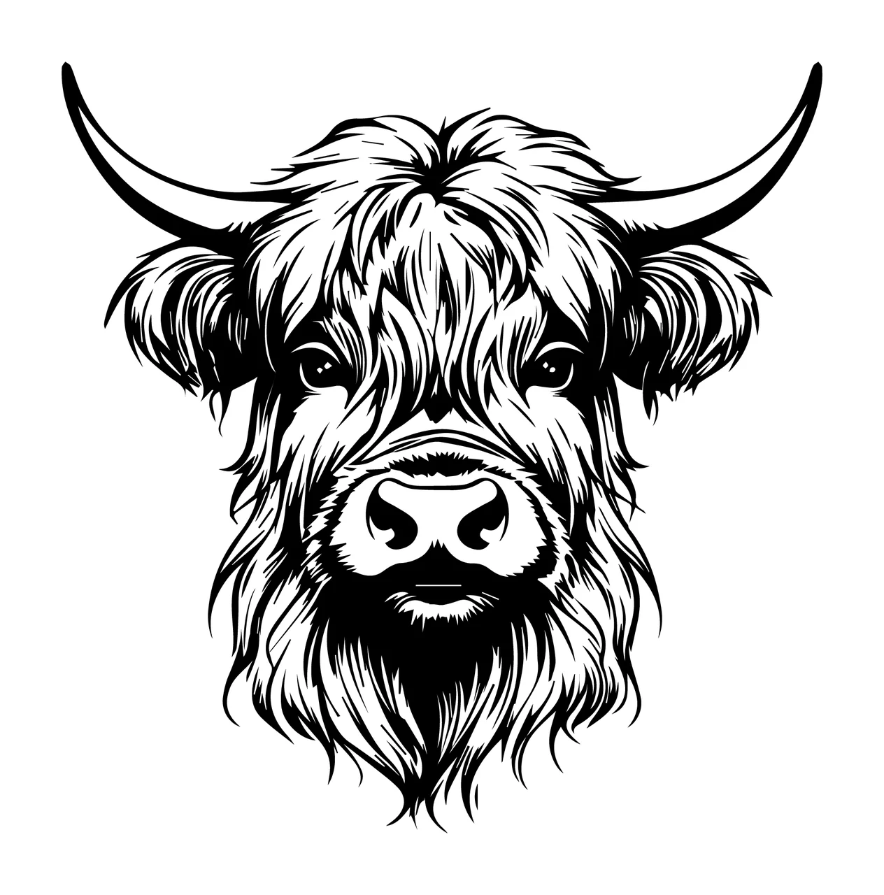 Highland Cattle Head Portrait Silhouette horns fur black animal