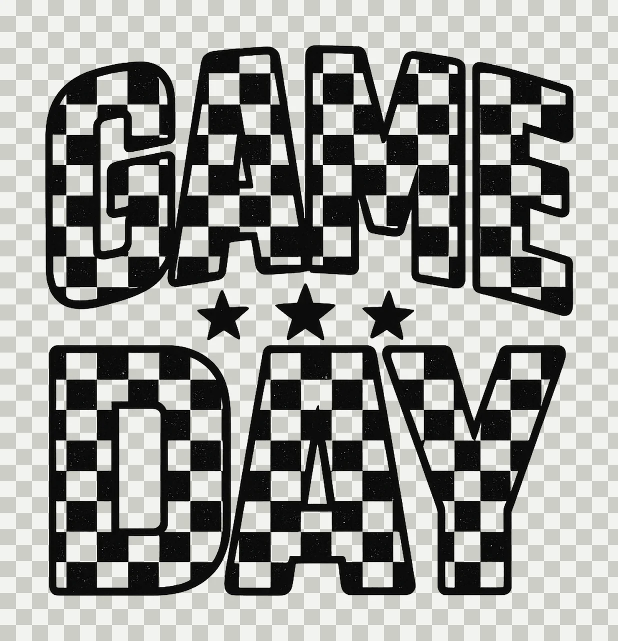Checkered Typography With Pattern And Stars In Black transparency and detail preview thumbnail