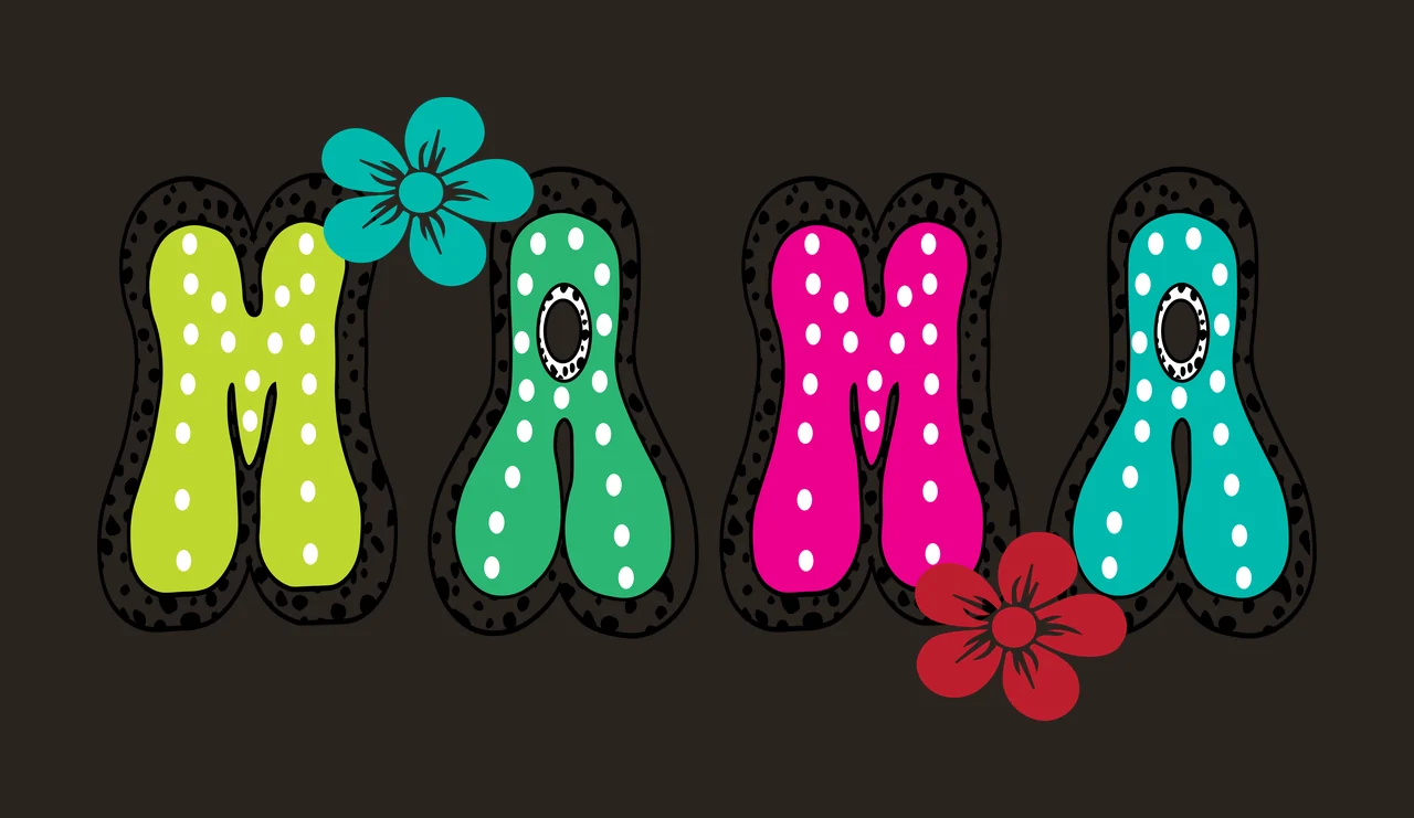 Mama Text With Bold Black Letters Displaying flowers white contrast preview thumbnail