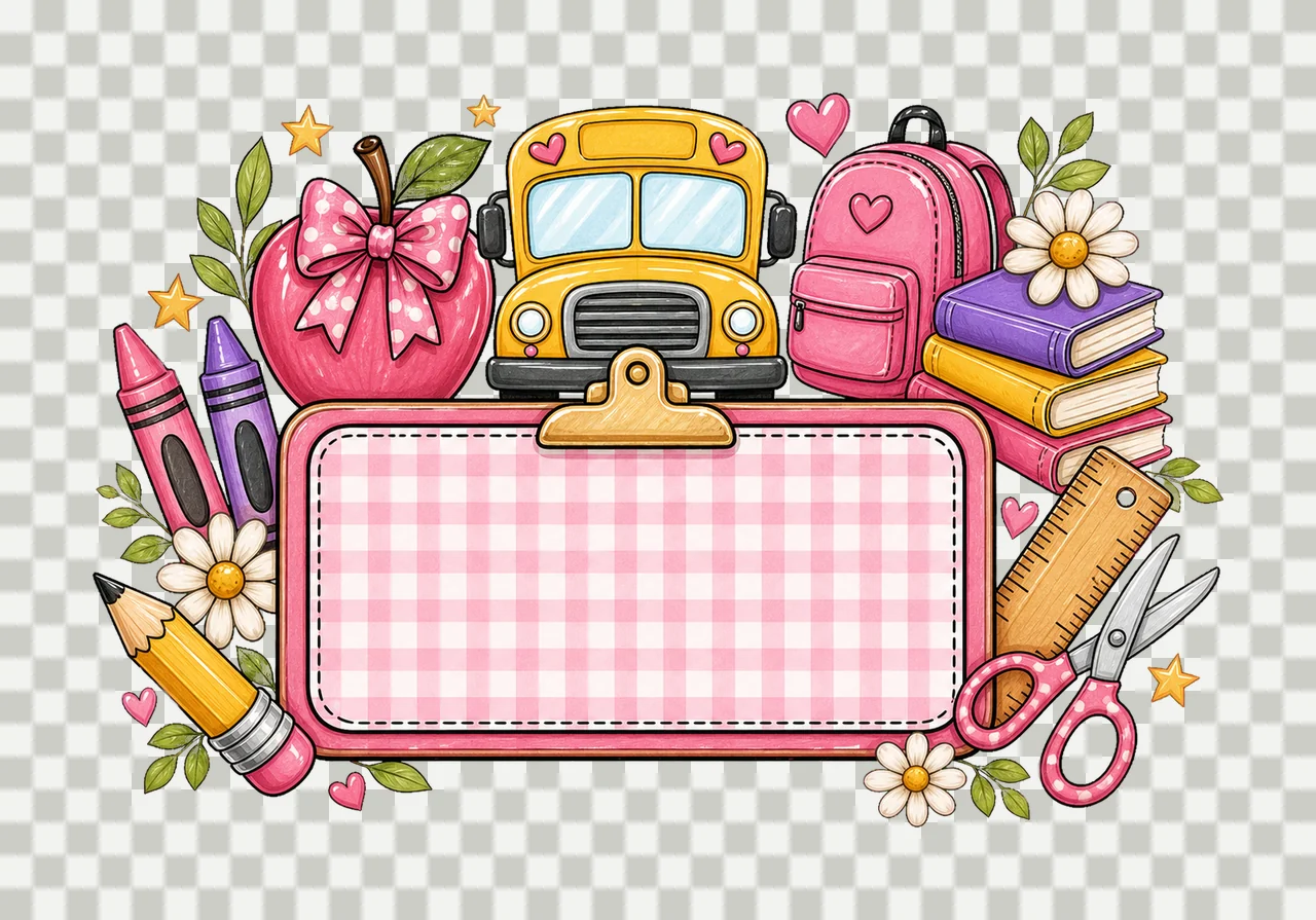 Girly Back to School Name Plate Kids Name Plate Variation E transparency and detail preview thumbnail