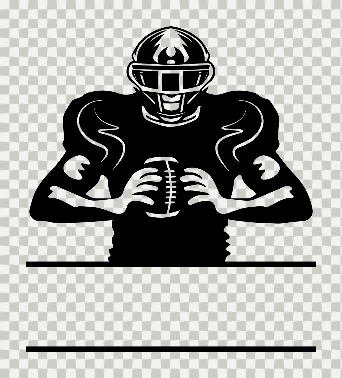 football player with helmet, frame in black ink silhouette Style transparency and detail preview thumbnail