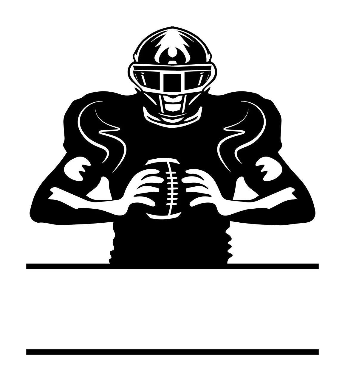 football player with helmet, frame in black ink silhouette Style