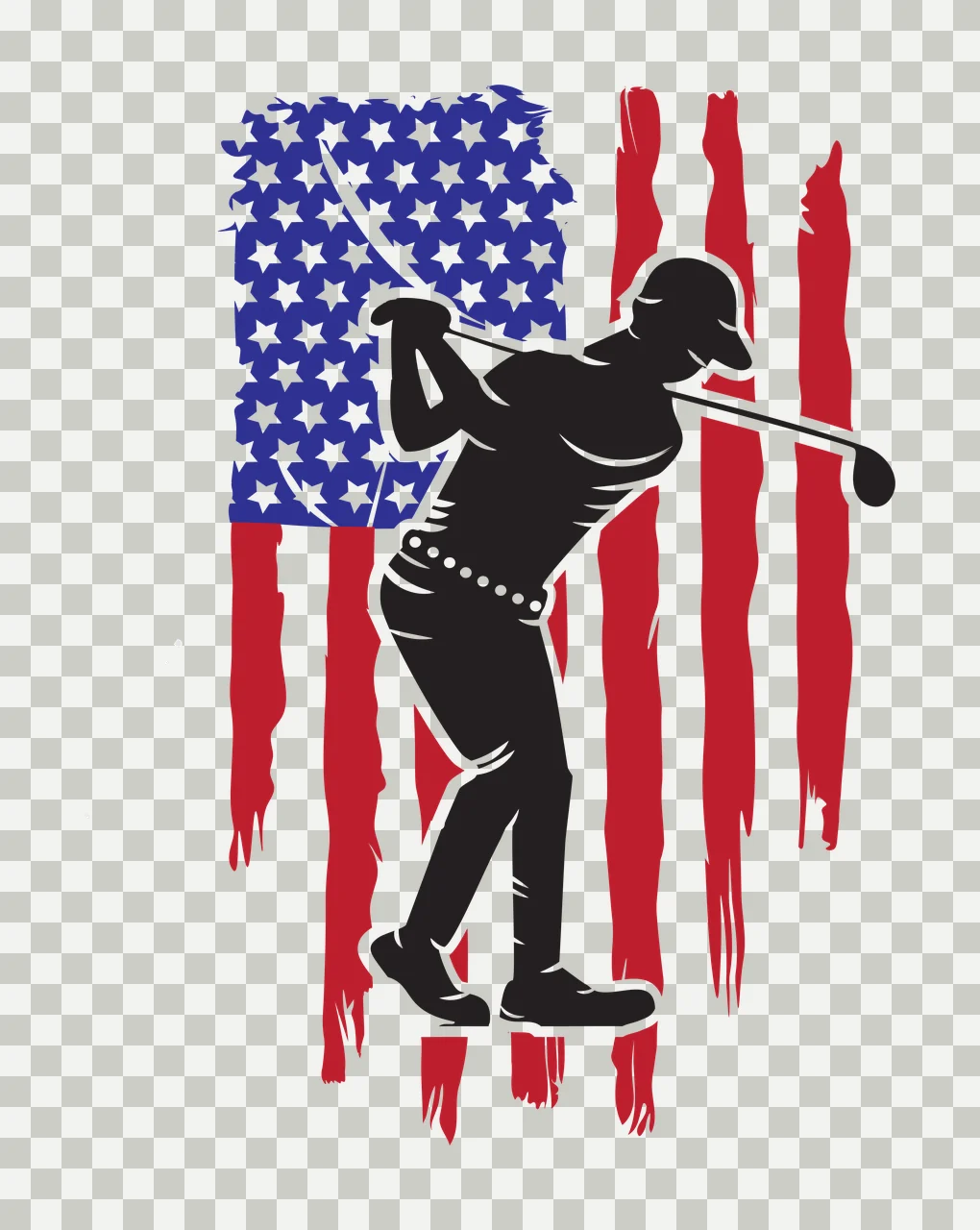 Golf Flag Golfer Silhouette Swinging Club Over stars distressed transparency and detail preview thumbnail
