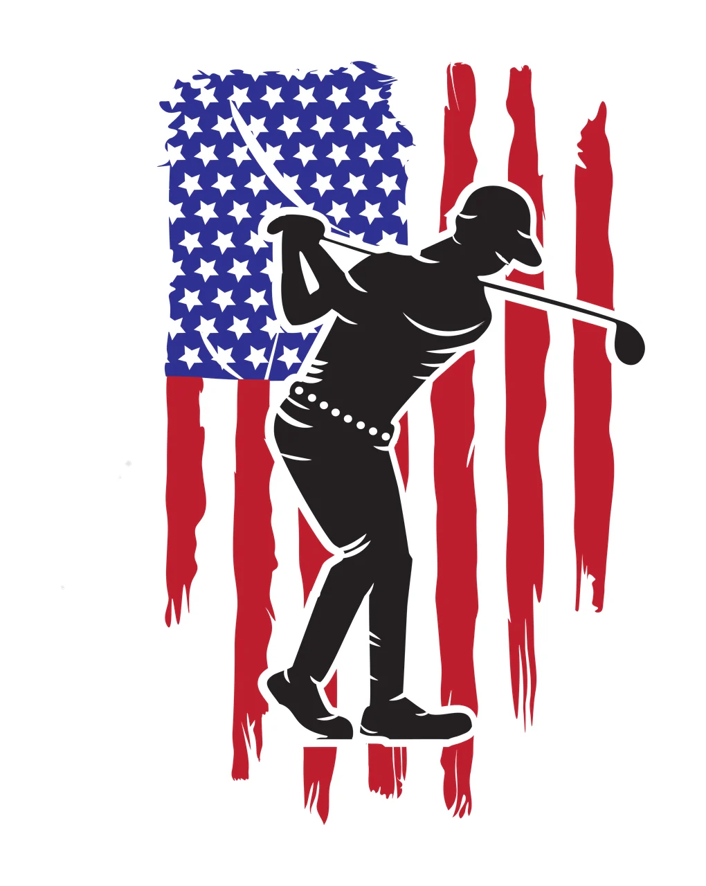 Golf Flag Golfer Silhouette Swinging Club Over stars distressed