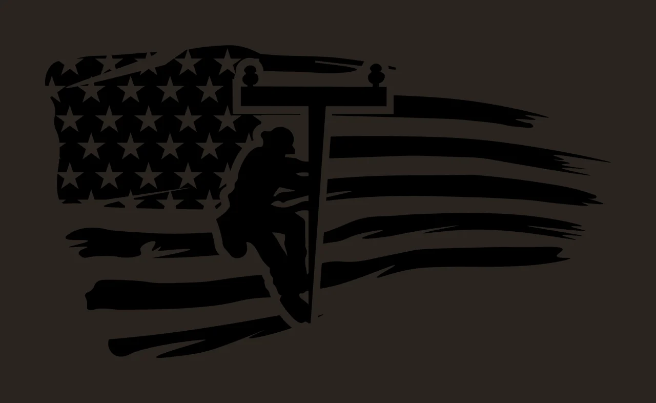 American Flag With Utility Pole Worker Climbing Stenciled graphic contrast preview thumbnail