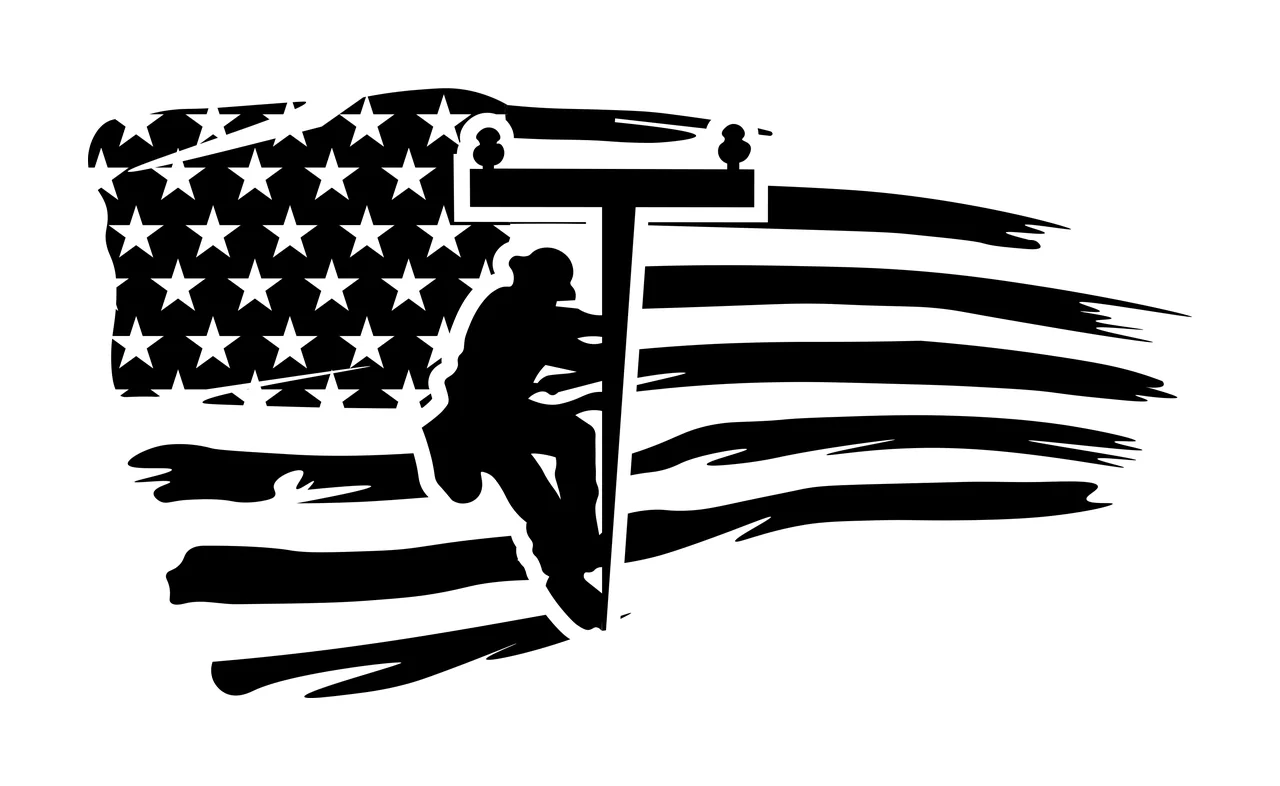 American Flag With Utility Pole Worker Climbing Stenciled graphic