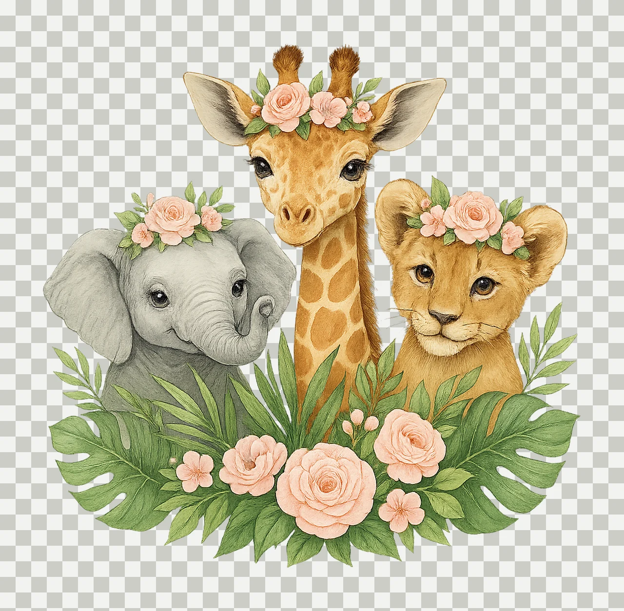 Safari Baby Animals Watercolour Kids Sublimation Design Zoo transparency and detail preview thumbnail