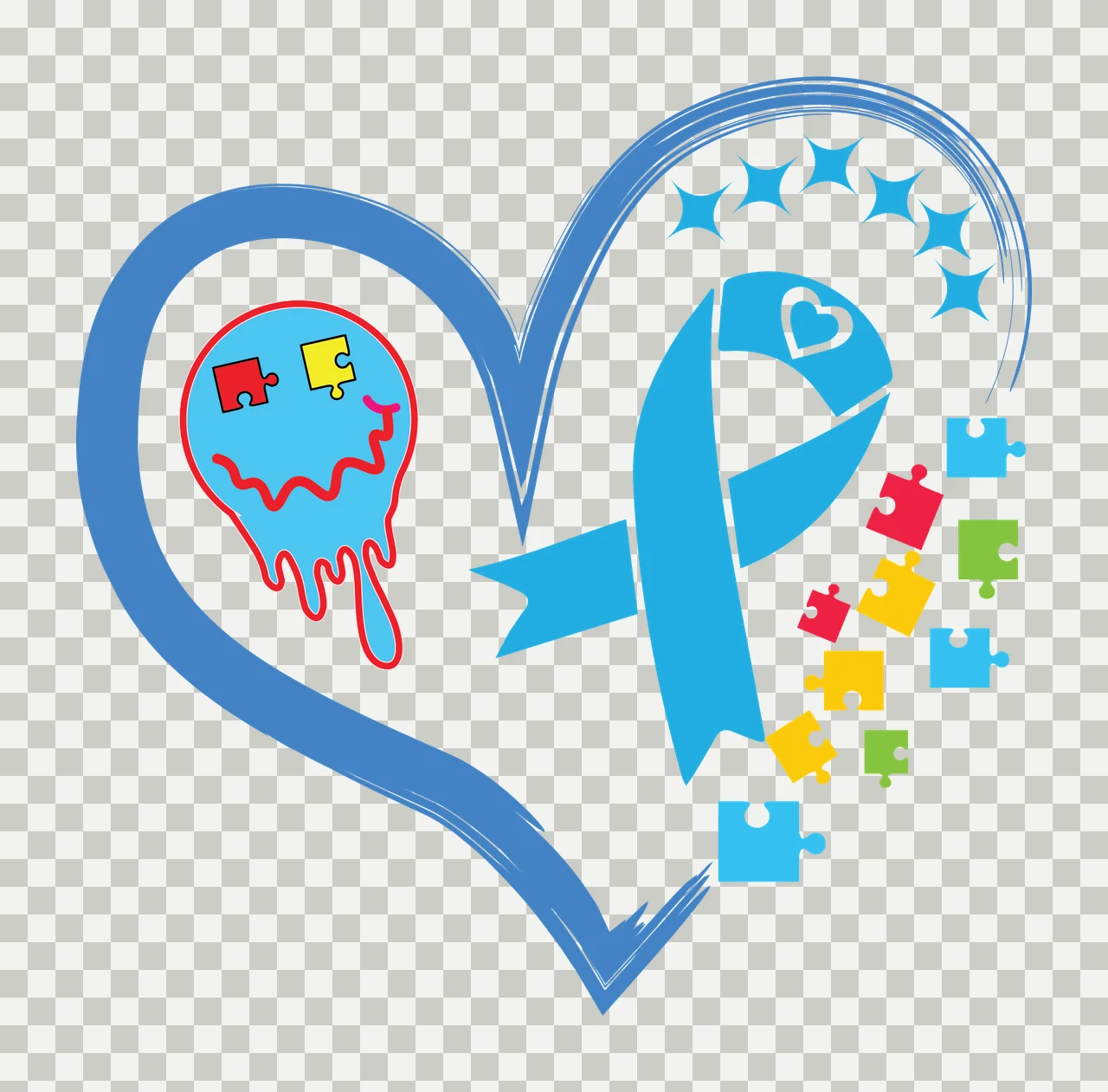 Heart With Ribbon And Puzzle Pieces decorated piece star silhouette transparency and detail preview thumbnail