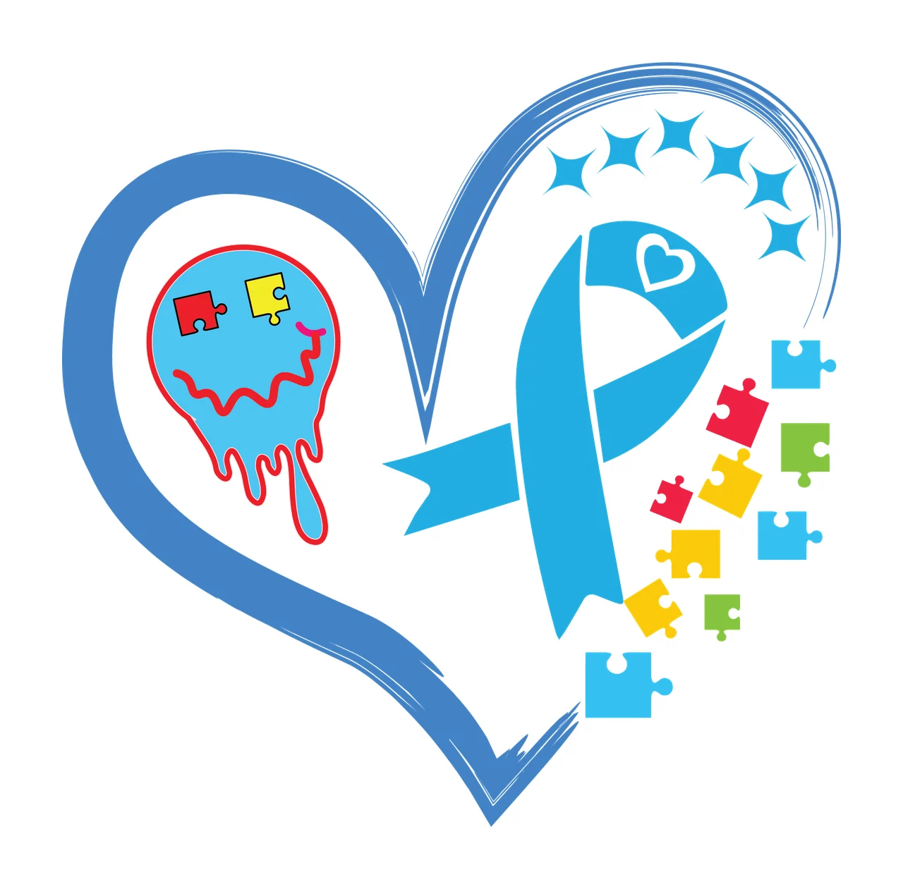 Heart With Ribbon And Puzzle Pieces decorated piece star silhouette