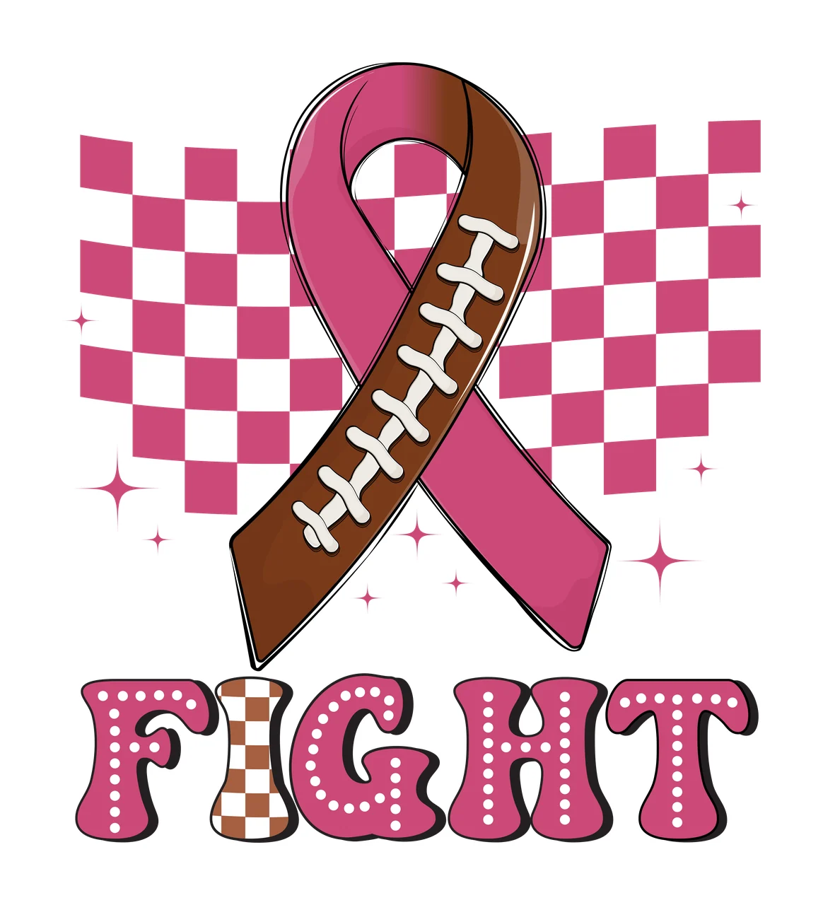 Fight Ribbon Checkerboard Graphic stars black white awareness
