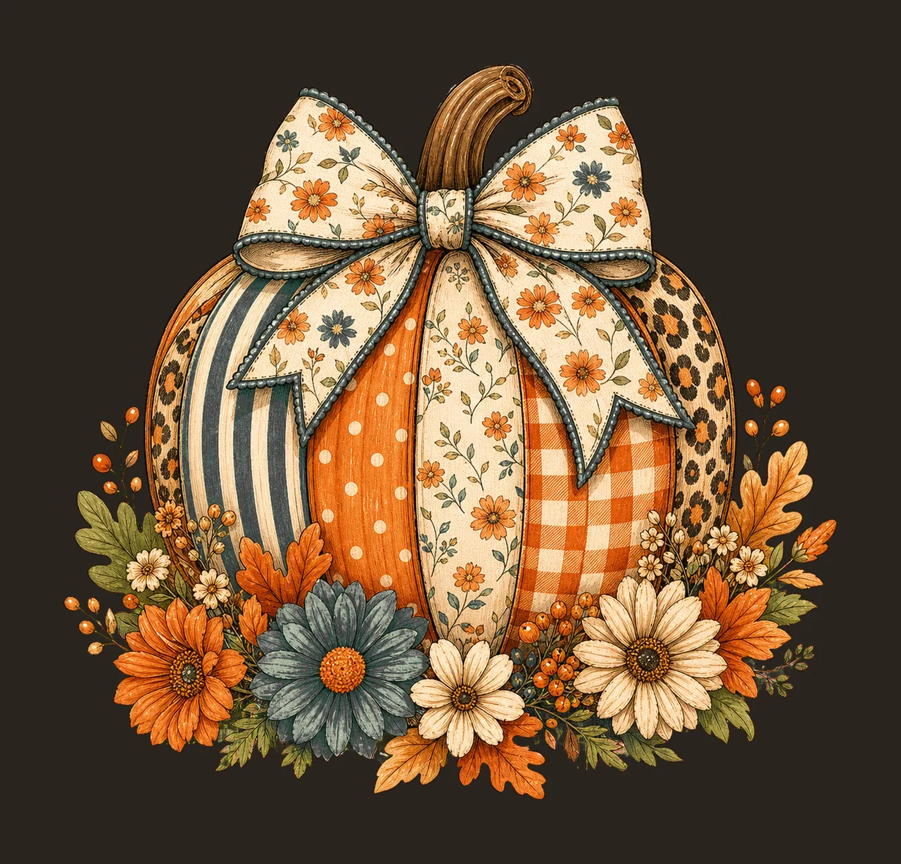 Floral Fall Pumpkin Preppy Pumpkin Coquette Variation D contrast preview thumbnail