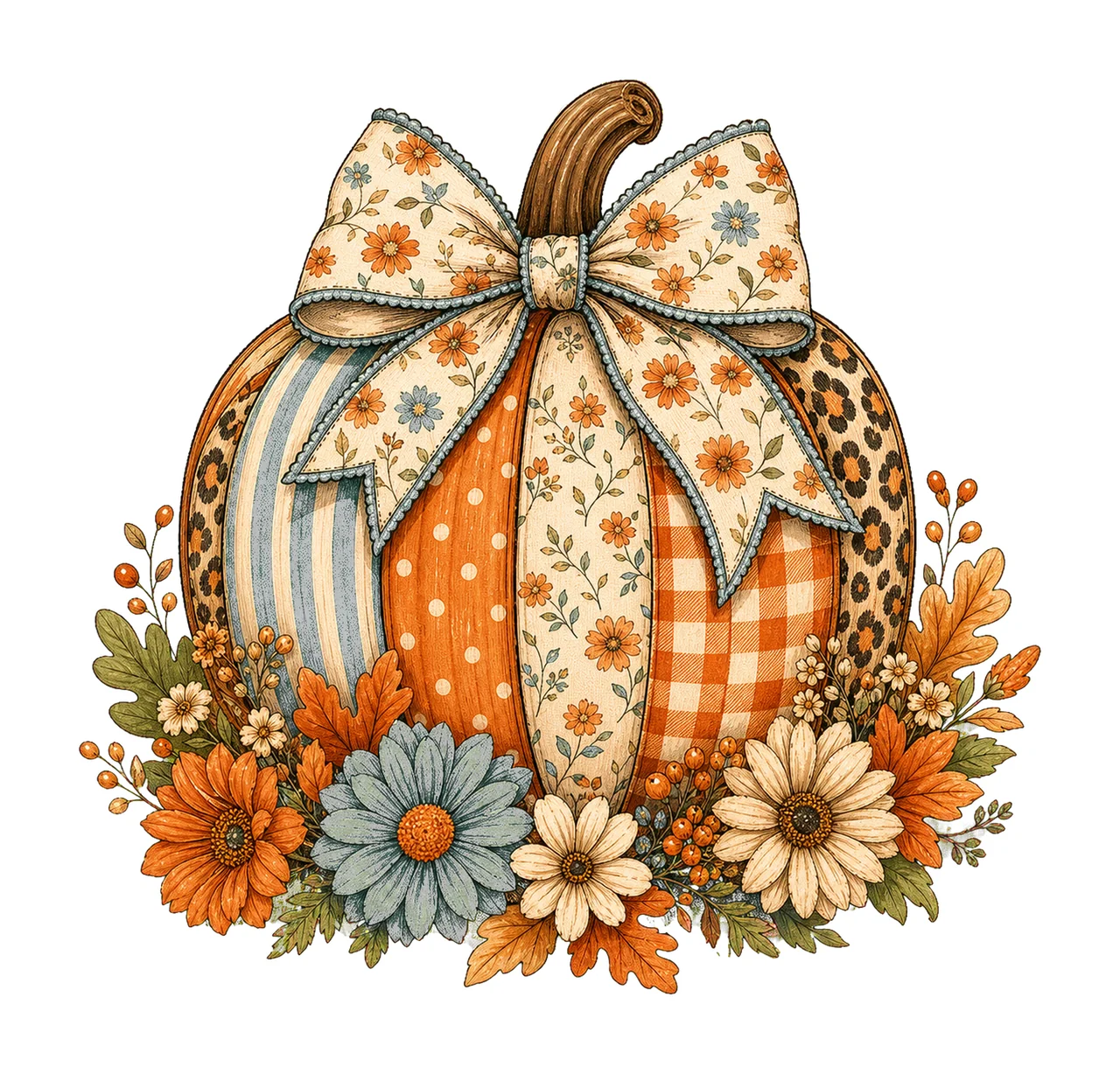 Floral Fall Pumpkin Preppy Pumpkin Coquette Variation D